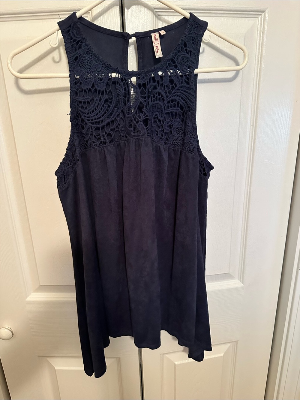 Red Camel Navy Crochet Yoke Sleeveless Tank Top